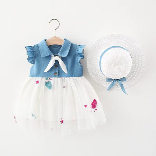 Vestido Infantil Lazo Tul y Jeans