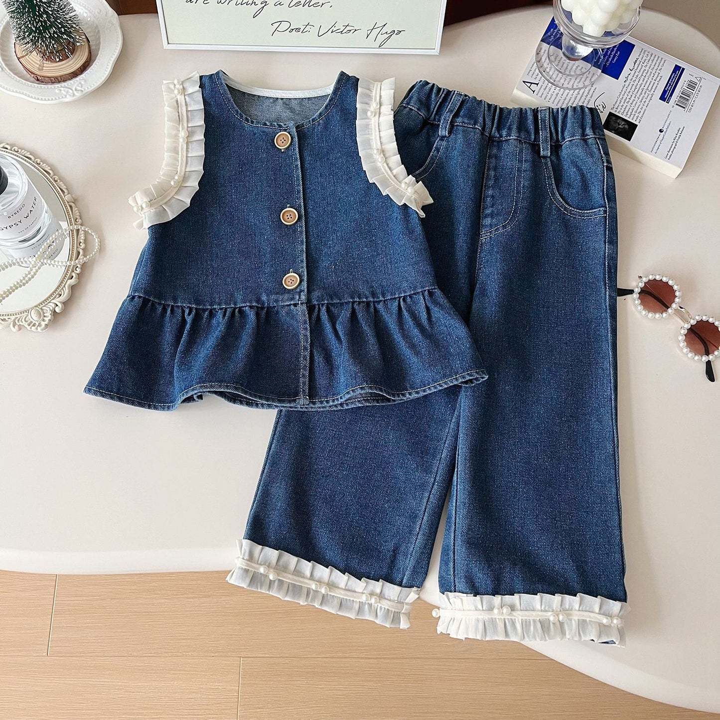 Conjunto Infantil Mujer Jeans y Perlas