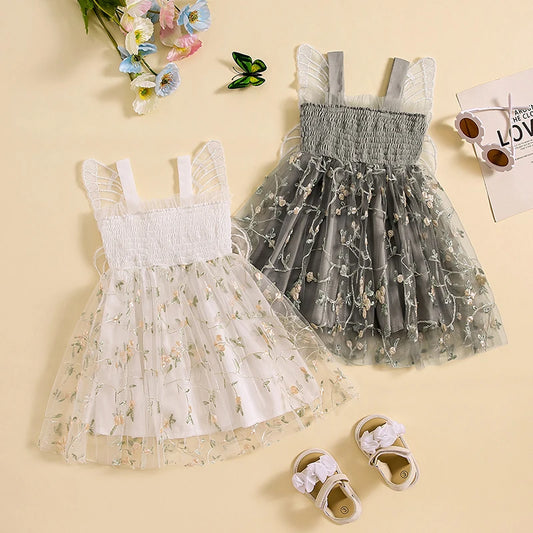 Vestido Infantil Asinha De Tul Bordado Flores