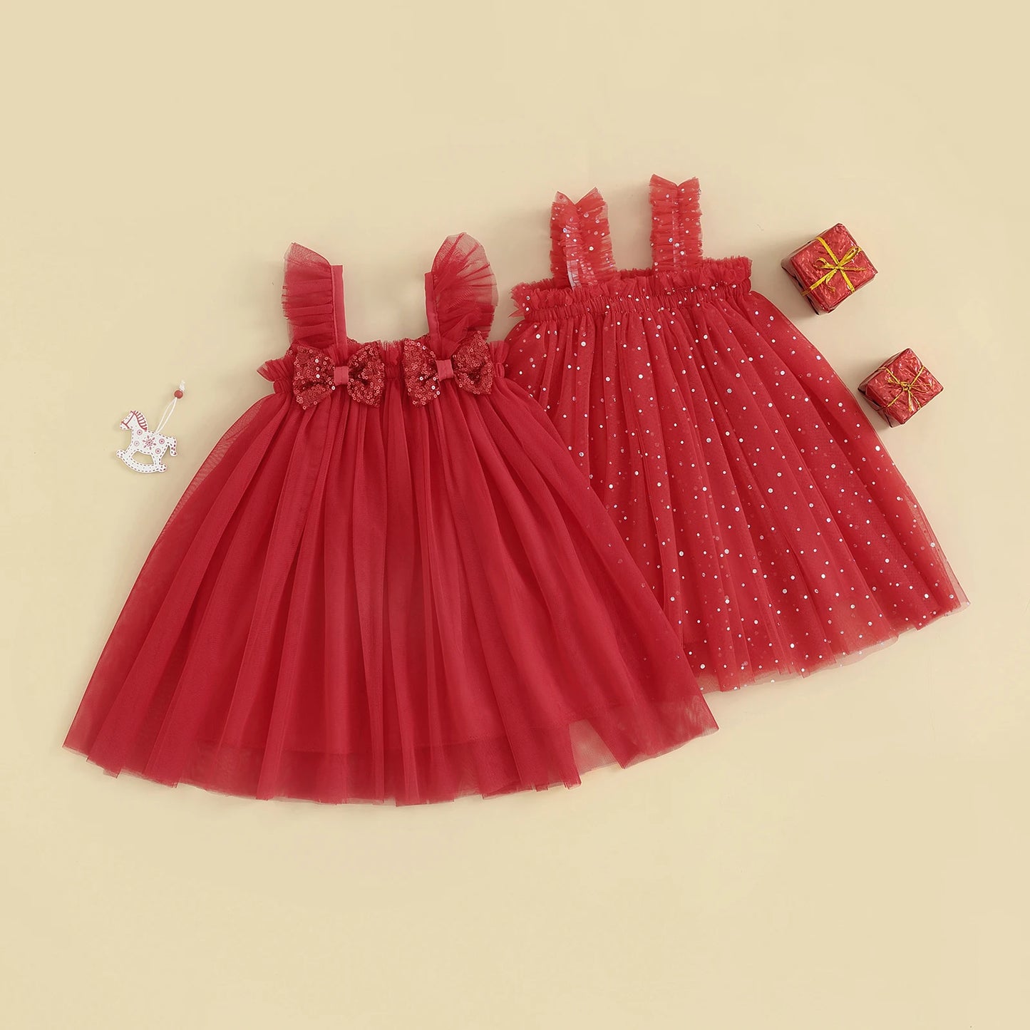 Vestido Infantil de Tirantes de Tul Navideño