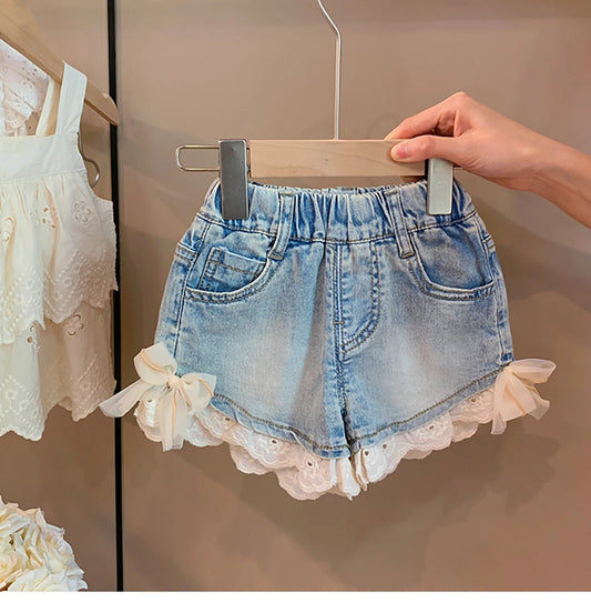 Bermudas Cortos Vaqueros con Lazo para Niñas