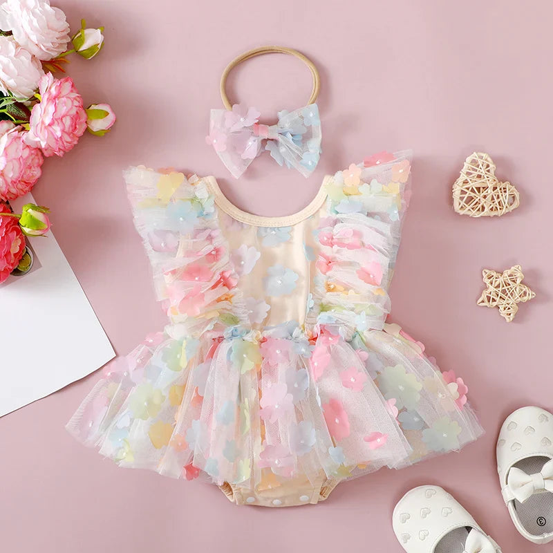 Body Infantil Florzinhas Colores + Lazo
