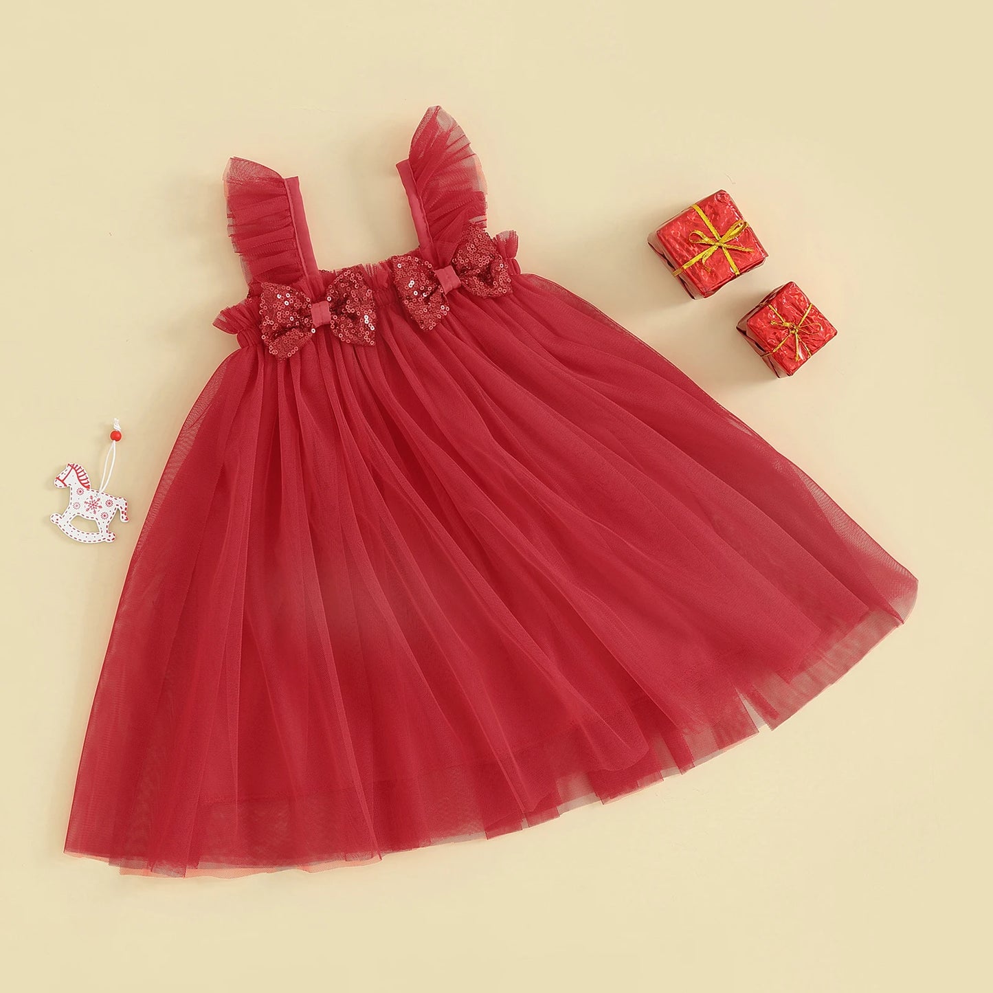 Vestido Infantil de Tirantes de Tul Navideño