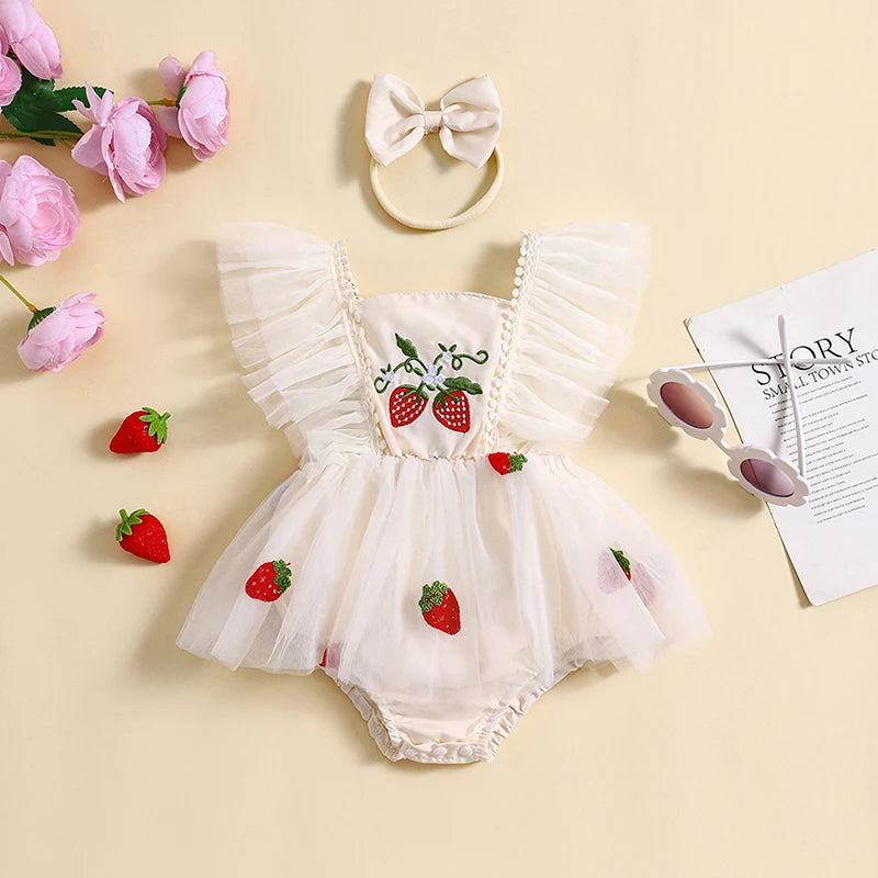 Body Infantil Tul Fresas + Lazo