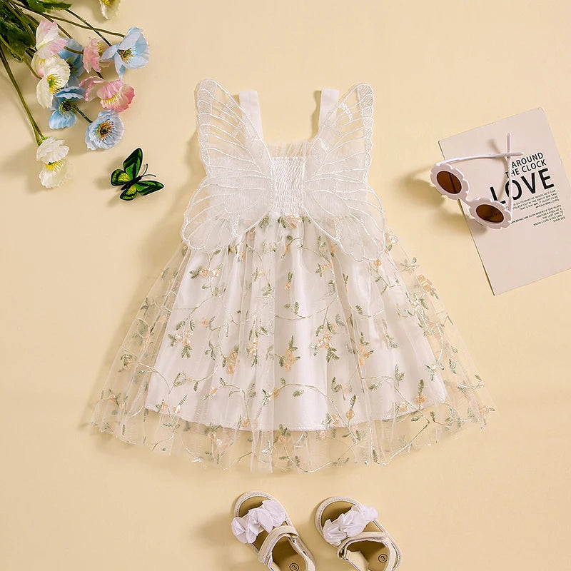 Vestido Infantil Asinha De Tul Bordado Flores
