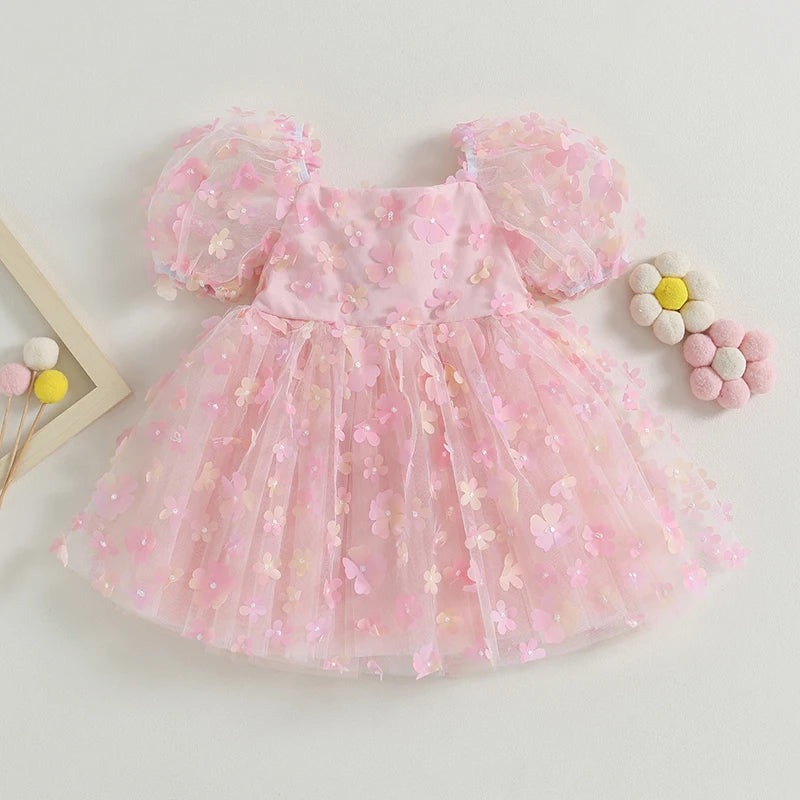 Vestido Infantil De Flores De Tul