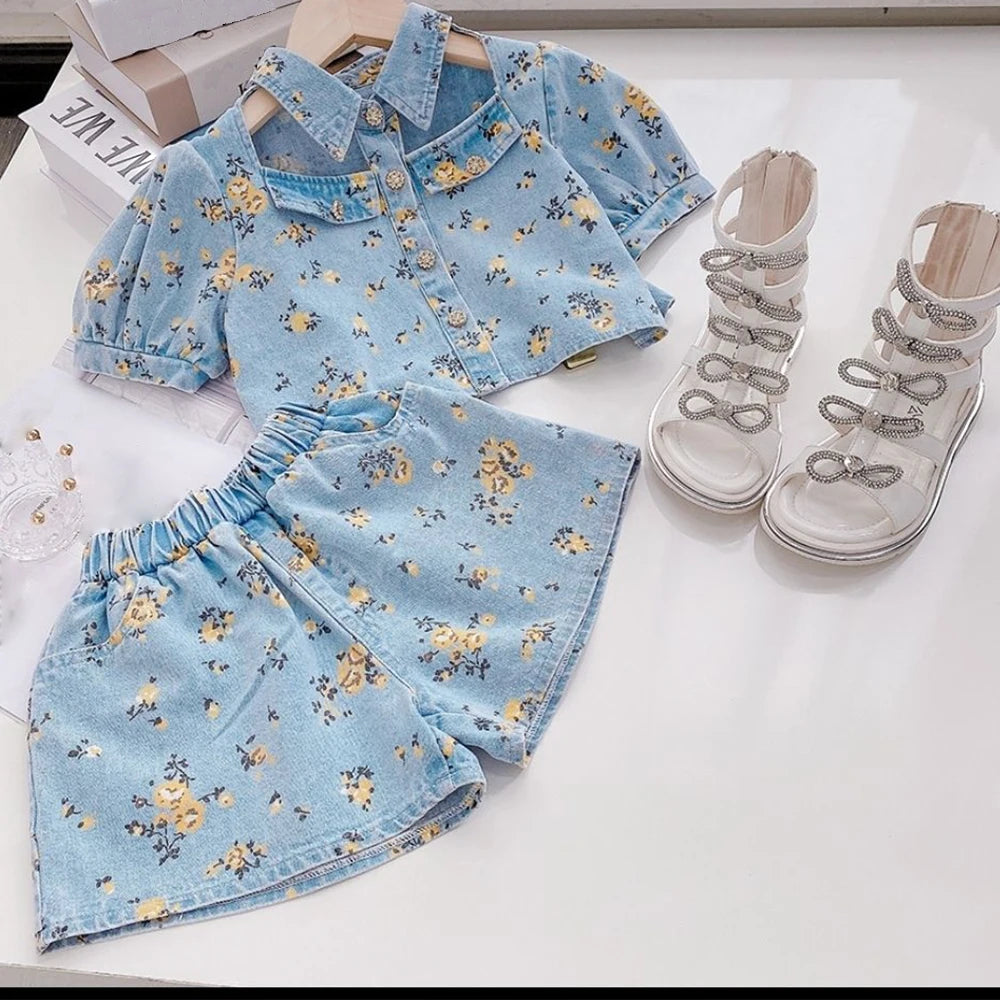 Conjunto Infantil de Jeans Florales para Niñas