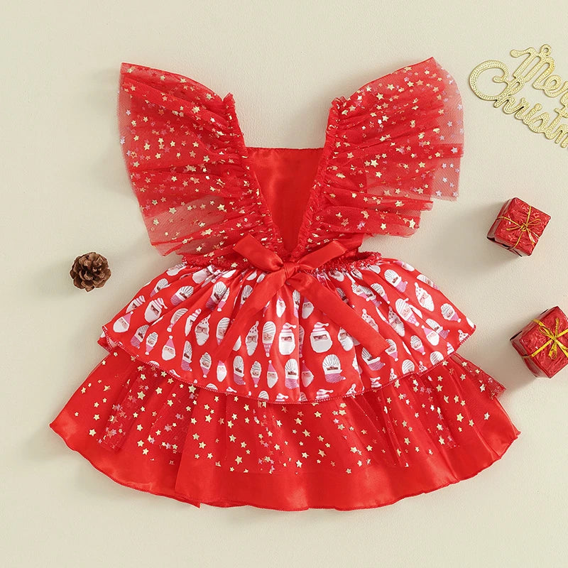 Vestido Infantil Navidad Tul Estrellas