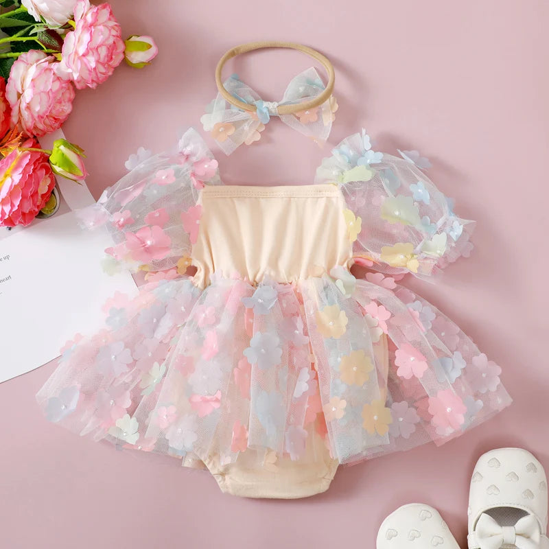 Body Infantil Tul Floral + Lazo