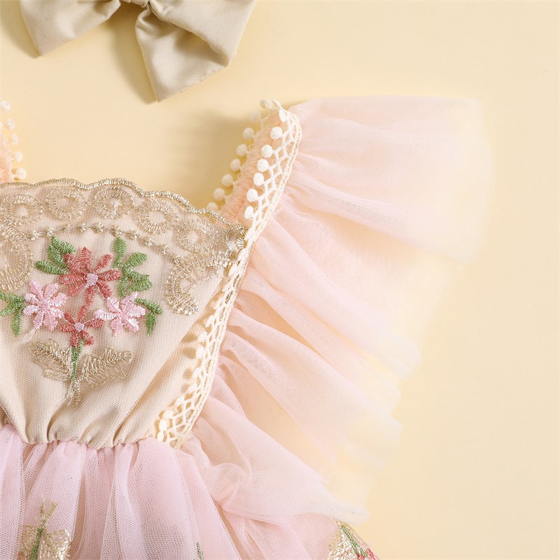 Body Infantil con Bordado de Flores+Lazo