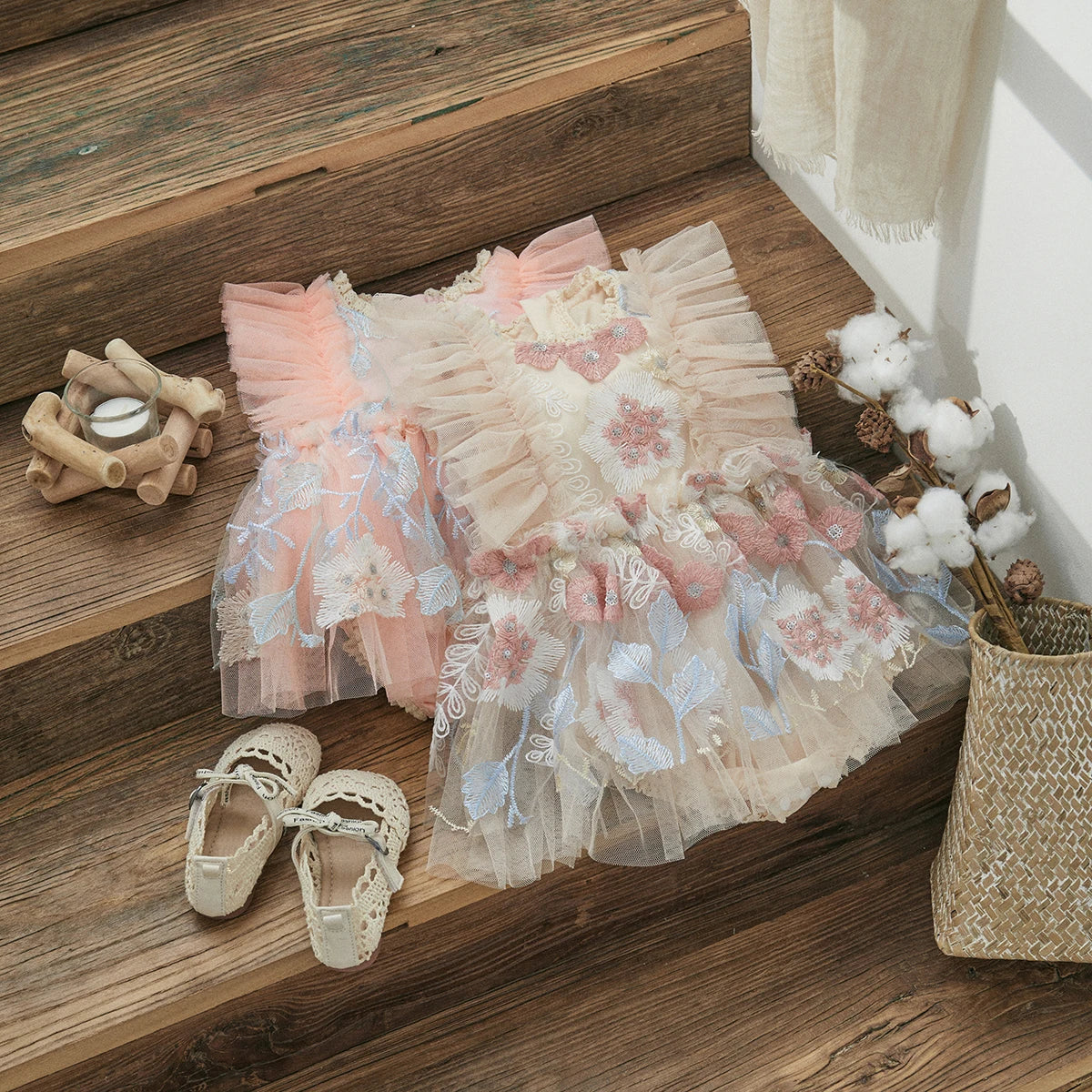 Body Infantil De Tul Con Bordado Floral