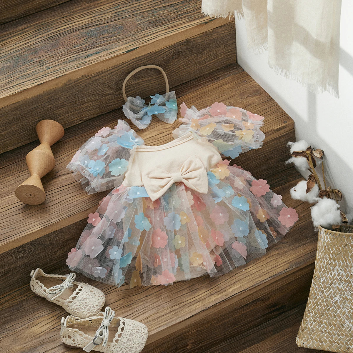 Body Infantil Tul Floral + Lazo