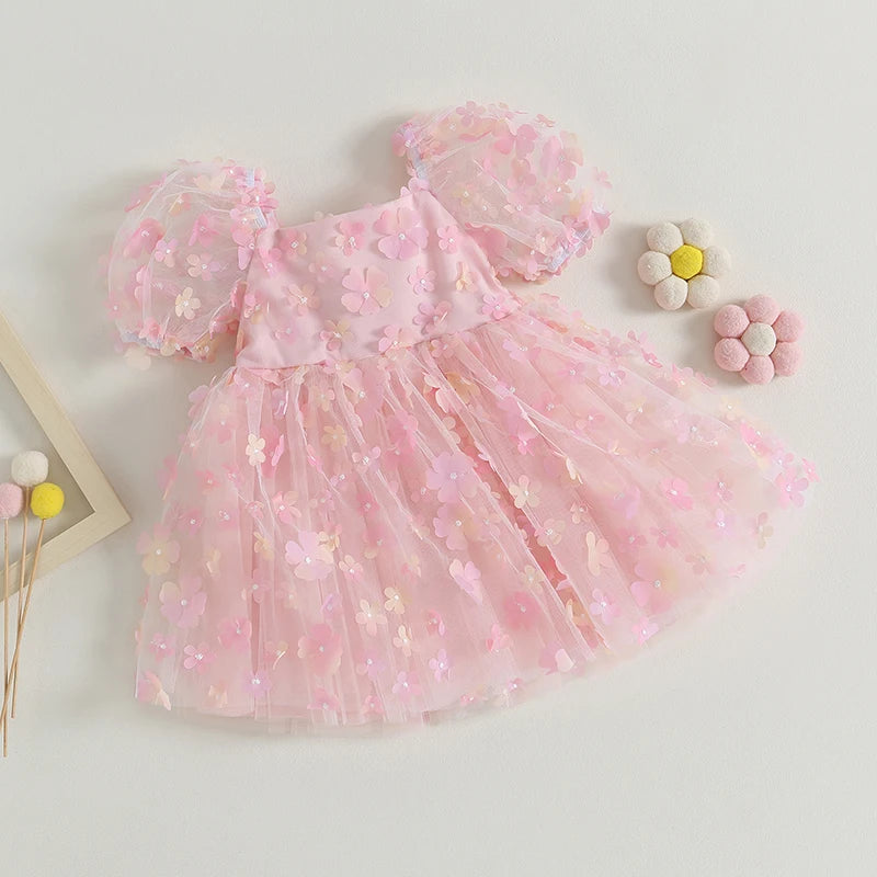 Vestido Infantil De Flores De Tul