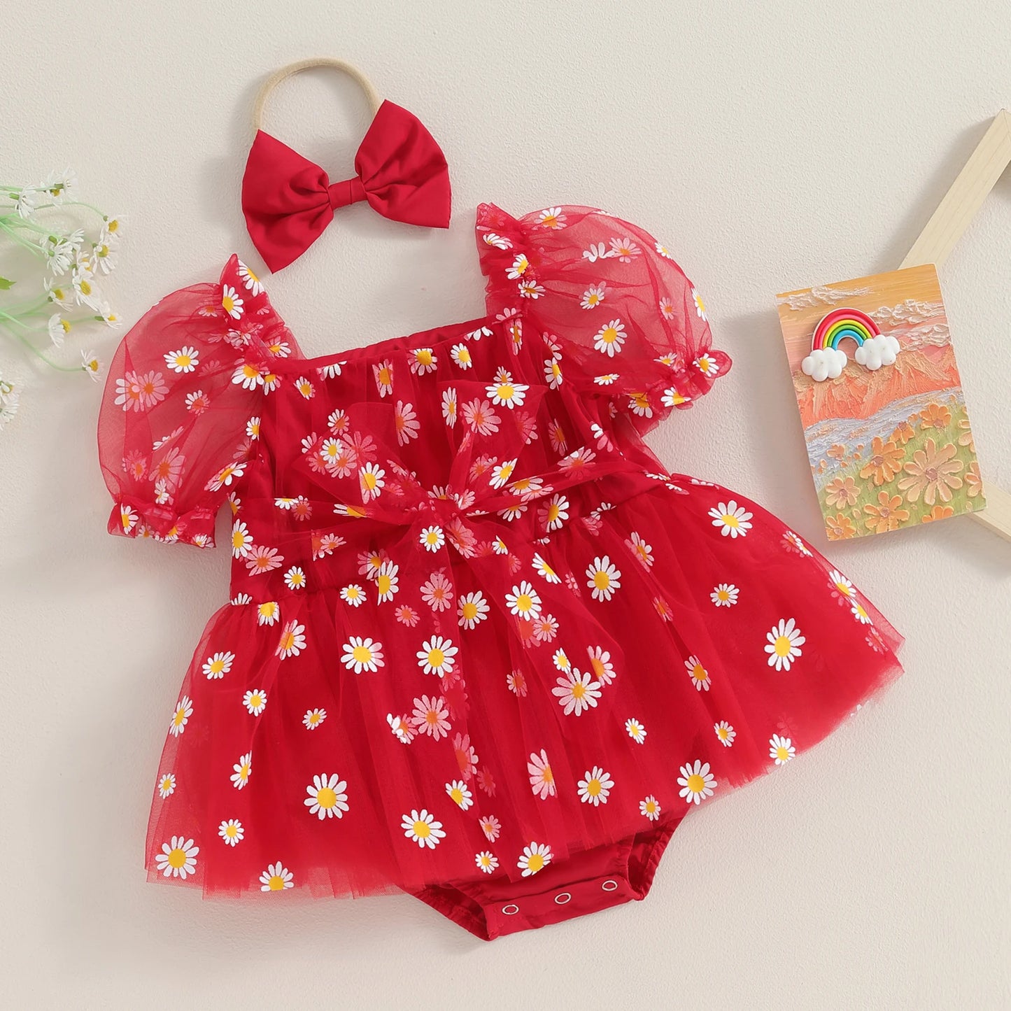 Body Infantil Tul Margaritas + Lazo