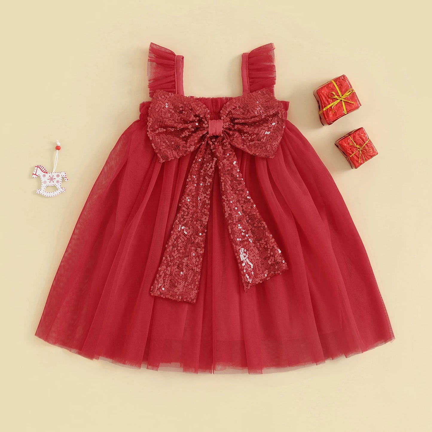 Vestido Infantil de Tirantes de Tul Navideño