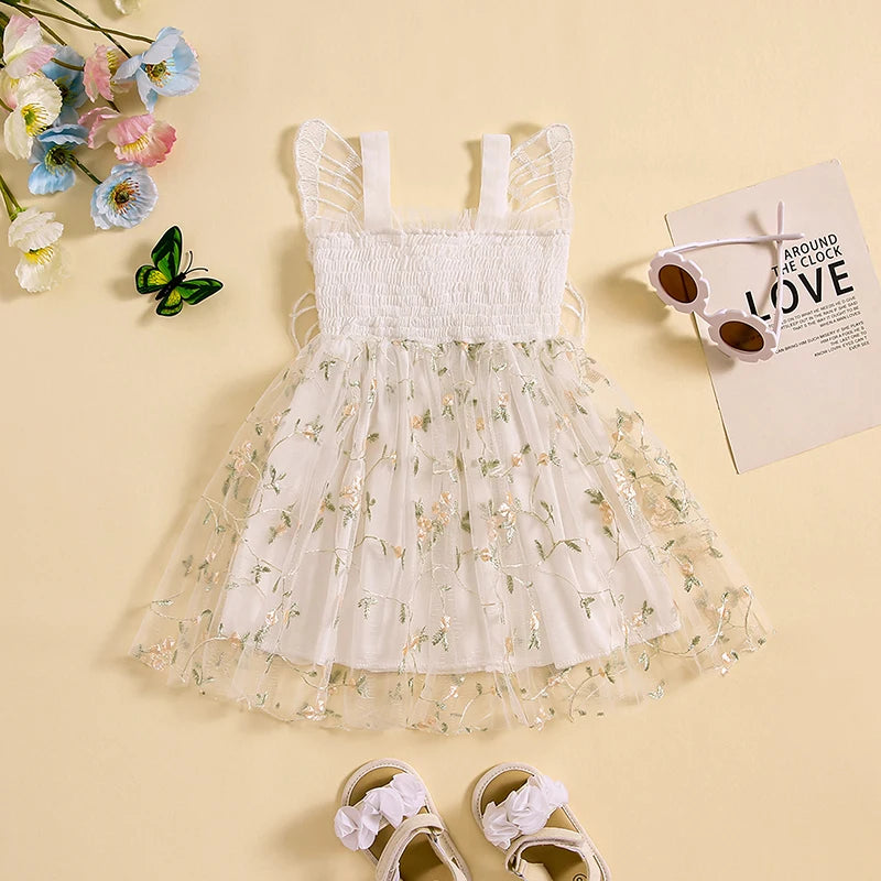 Vestido Infantil Asinha De Tul Bordado Flores