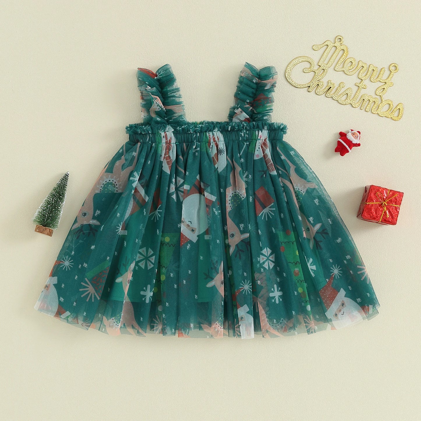 Vestido Infantil de Tul Navideño
