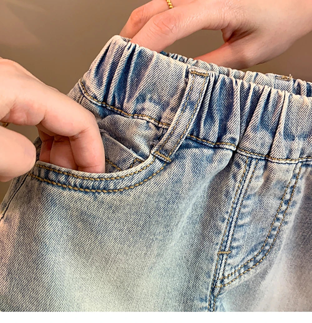 Bermudas Cortos Vaqueros con Lazo para Niñas