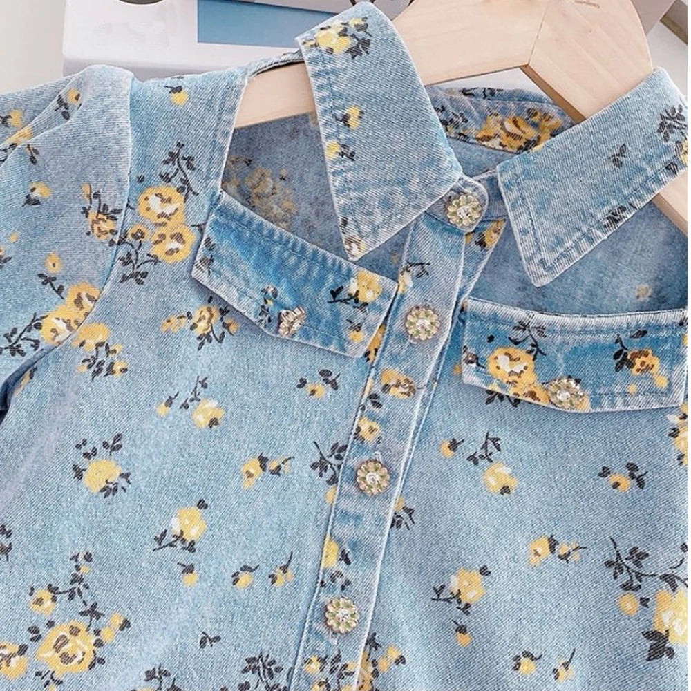 Conjunto Infantil de Jeans Florales para Niñas