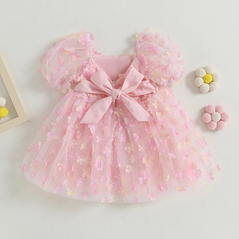 Vestido Infantil De Flores De Tul
