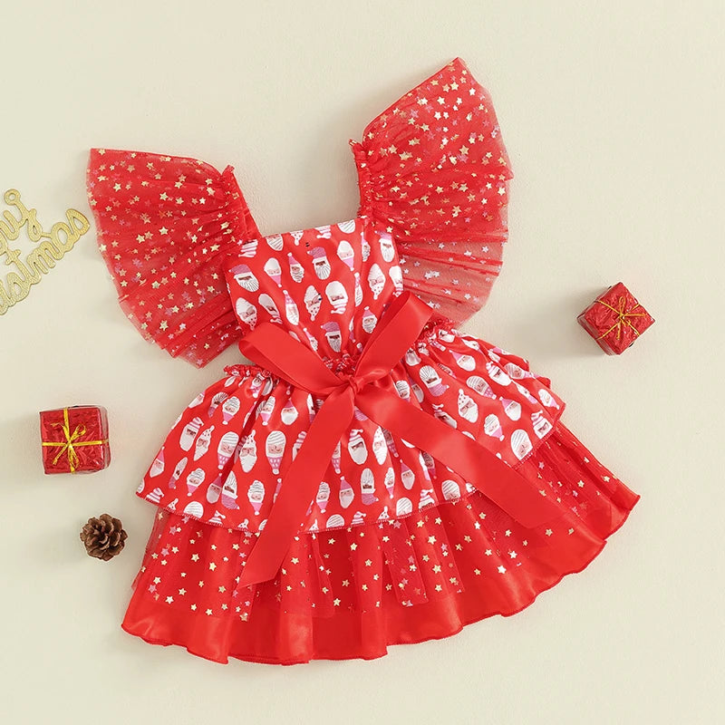 Vestido Infantil Navidad Tul Estrellas
