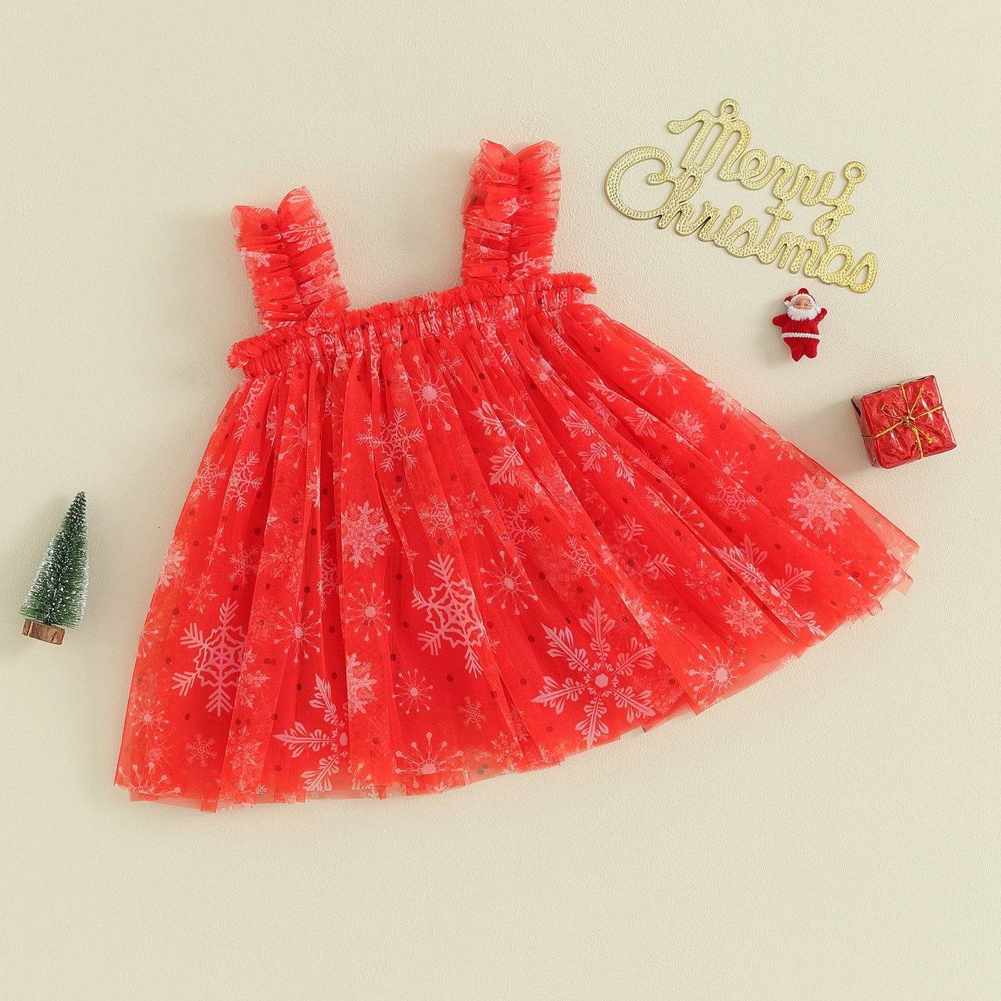 Vestido Infantil de Tul Navideño