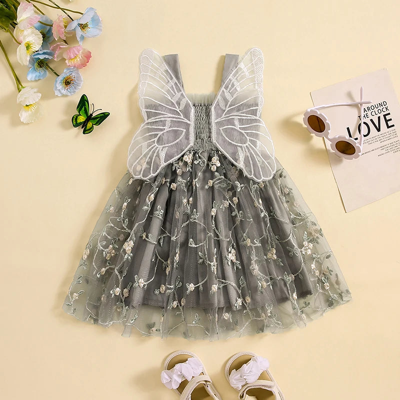 Vestido Infantil Asinha De Tul Bordado Flores