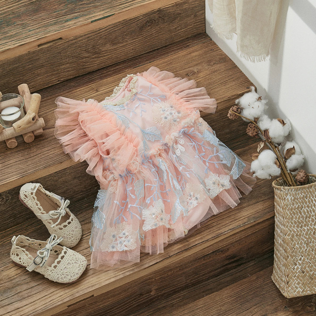 Body Infantil De Tul Con Bordado Floral