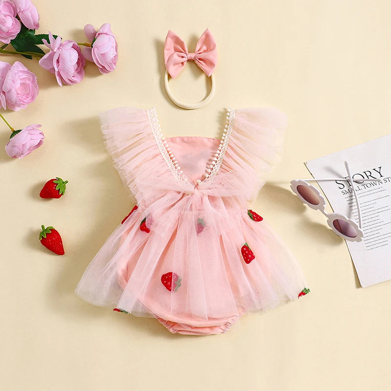 Body Infantil Tul Fresas + Lazo