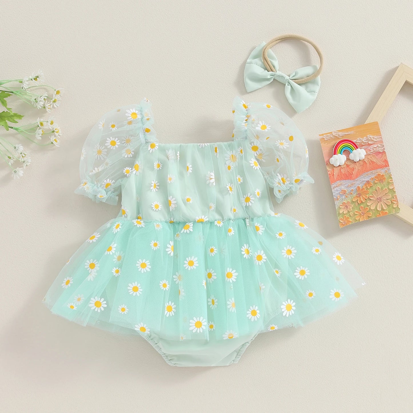Body Infantil Tul Margaritas + Lazo