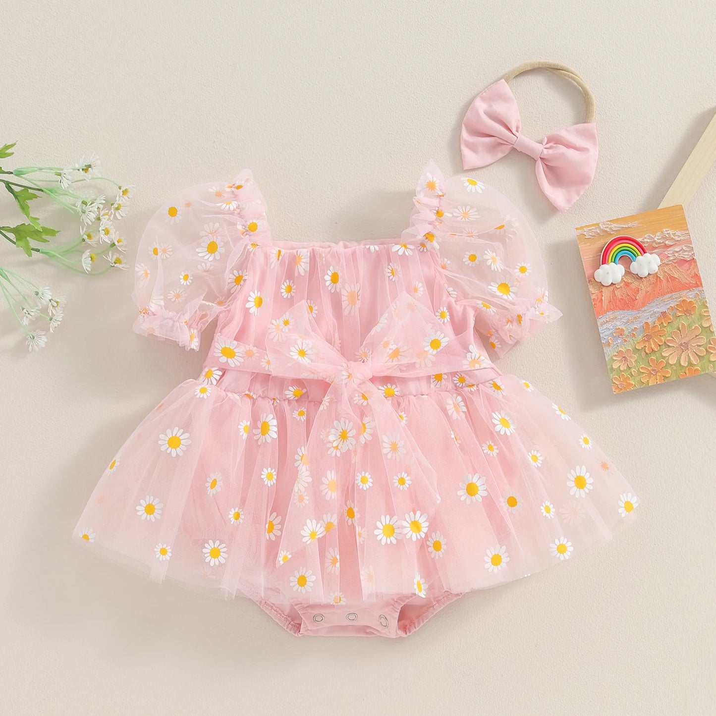 Body Infantil Tul Margaritas + Lazo