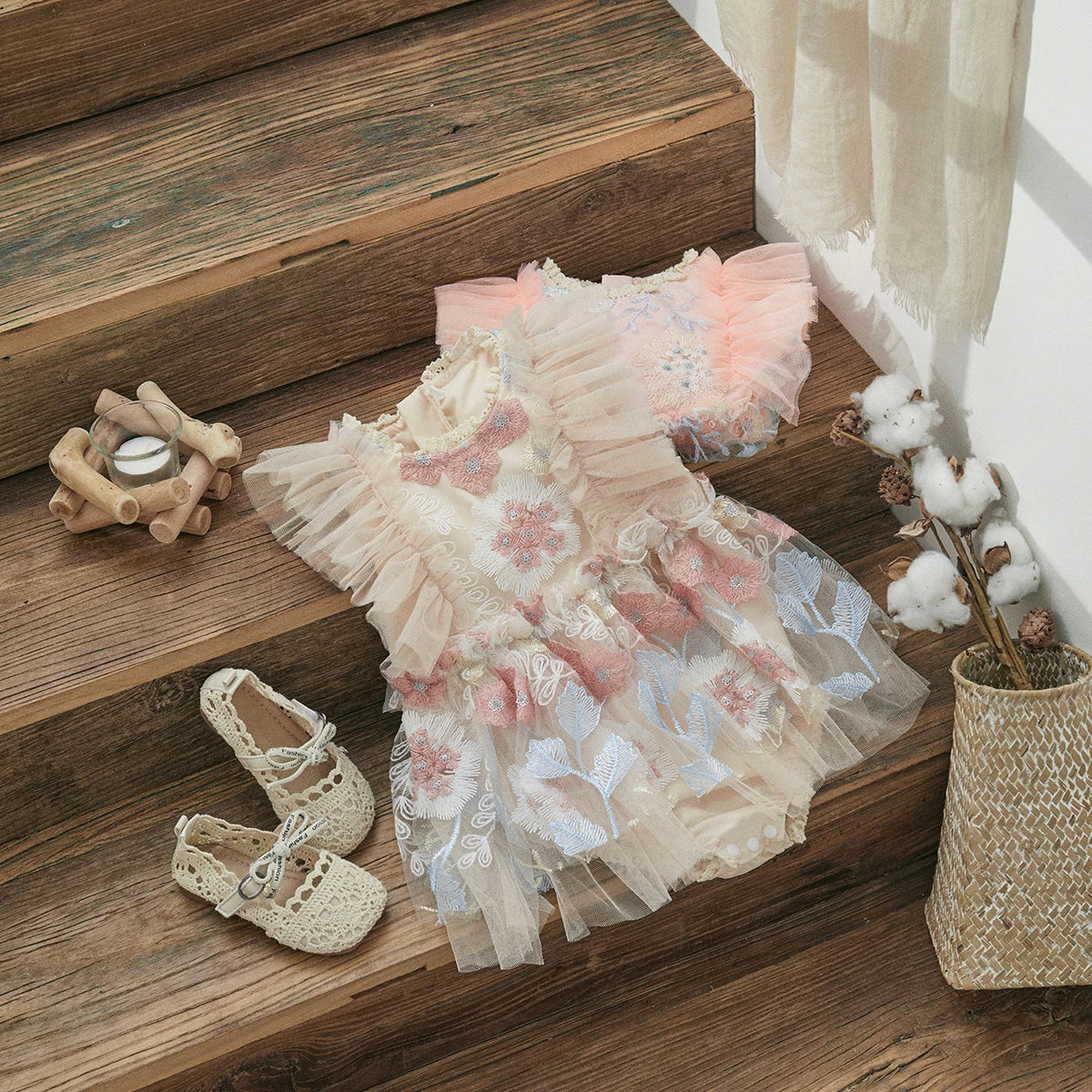 Body Infantil De Tul Con Bordado Floral