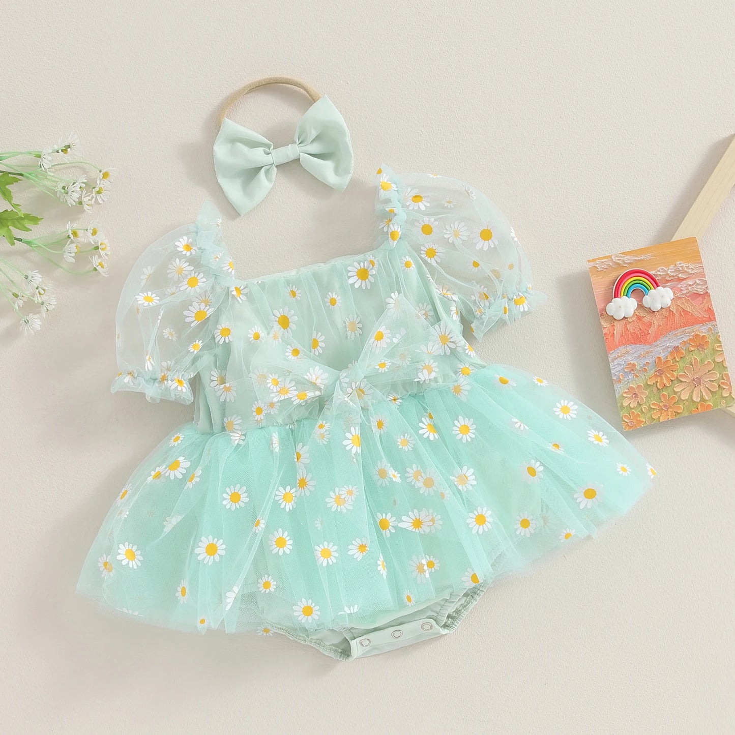 Body Infantil Tul Margaritas + Lazo