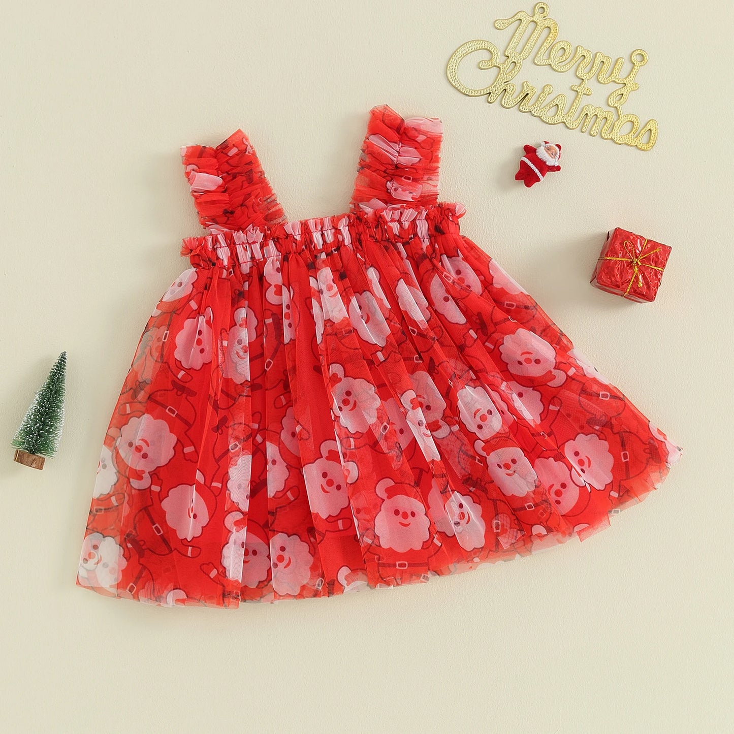 Vestido Infantil de Tul Navideño