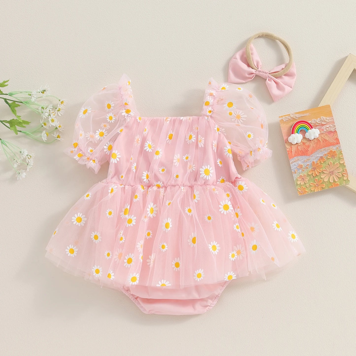 Body Infantil Tul Margaritas + Lazo