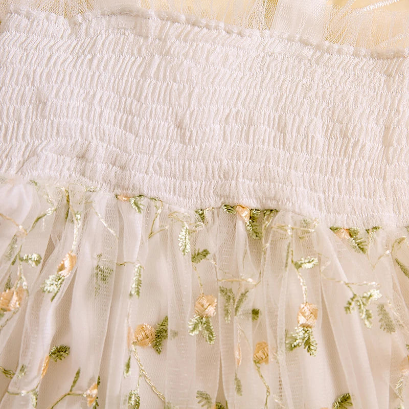 Vestido Infantil Asinha De Tul Bordado Flores