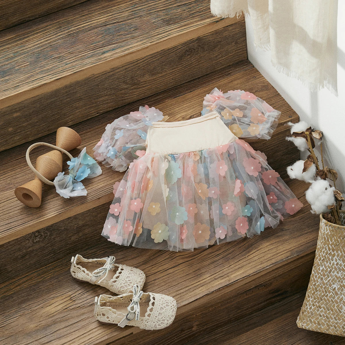 Body Infantil Tul Floral + Lazo