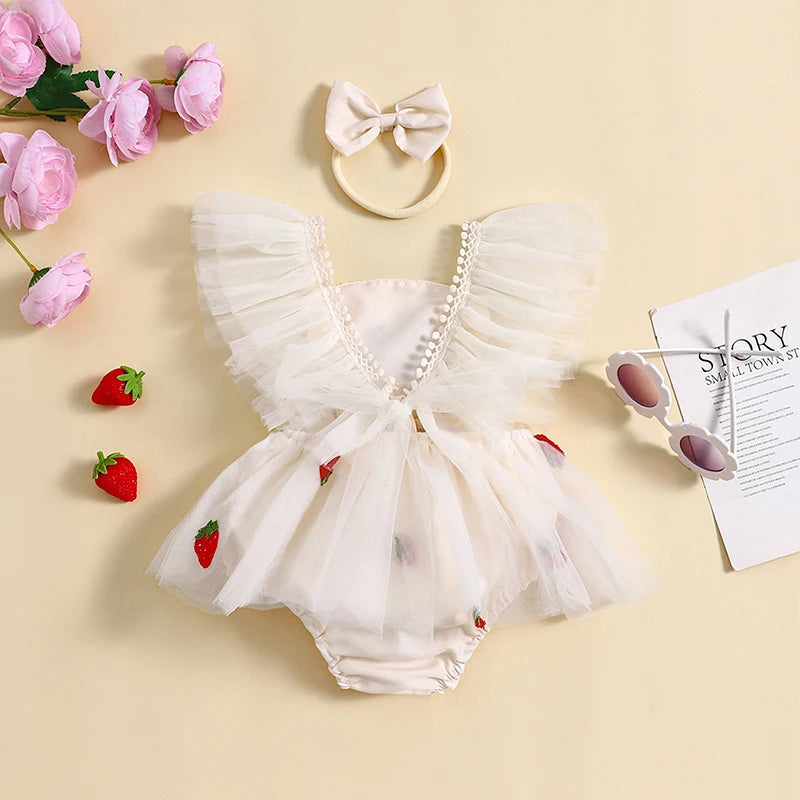 Body Infantil Tul Fresas + Lazo
