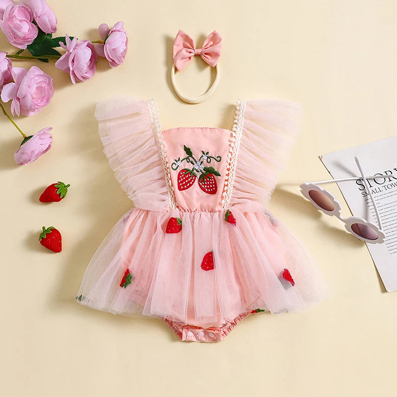 Body Infantil Tul Fresas + Lazo