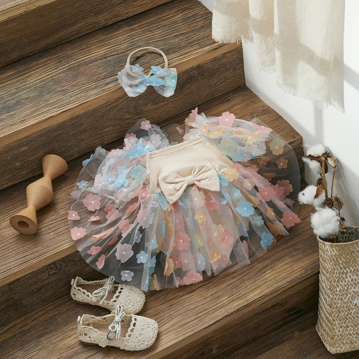 Body Infantil Tul Floral + Lazo