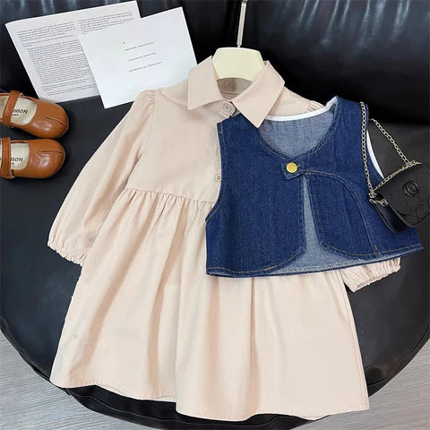 Vestido infantil + chaleco vaquero