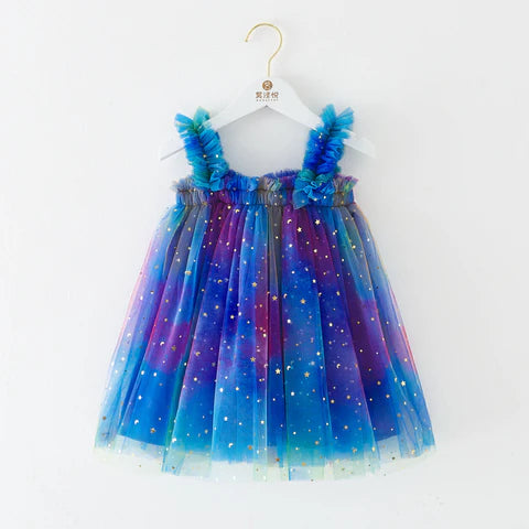 Vestido Infantil Mujer Tul Estrellas Neón