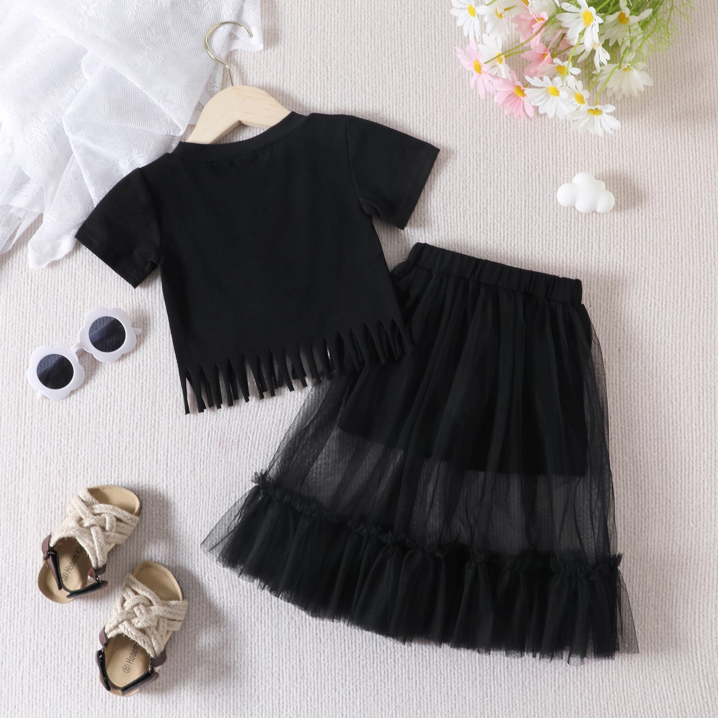 Conjunto infantil mujer negro rosa