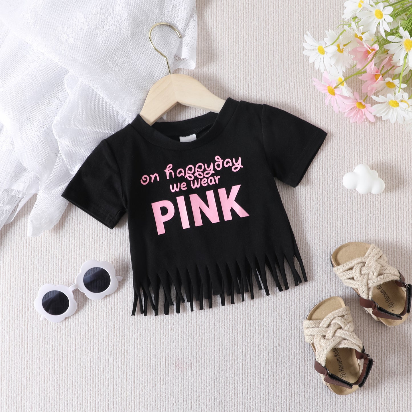 Conjunto infantil mujer negro rosa