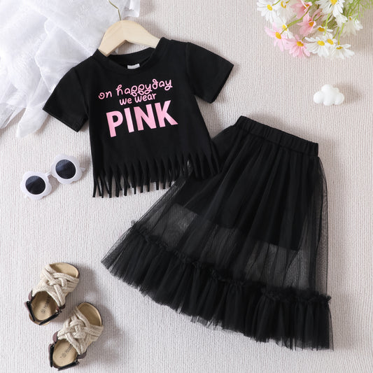 Conjunto infantil mujer negro rosa