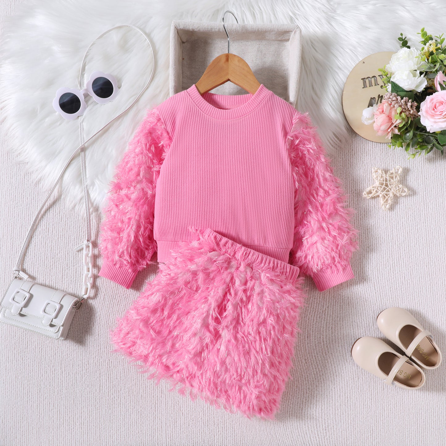 Conjunto Infantil Mujer Peludo Rosa