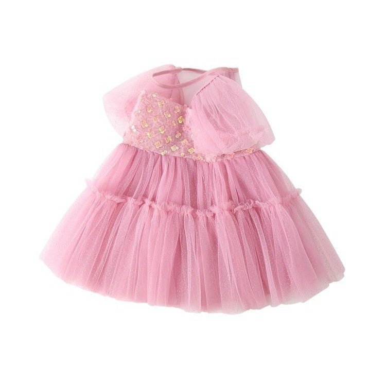 Vestido Infantil de Tul y Purpurina Rosa