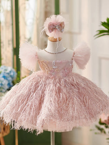 Vestido de Fiesta Infantil Pluma Rosa