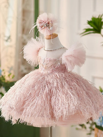 Vestido de Fiesta Infantil Pluma Rosa