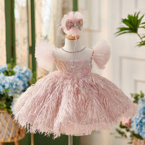Vestido de Fiesta Infantil Pluma Rosa
